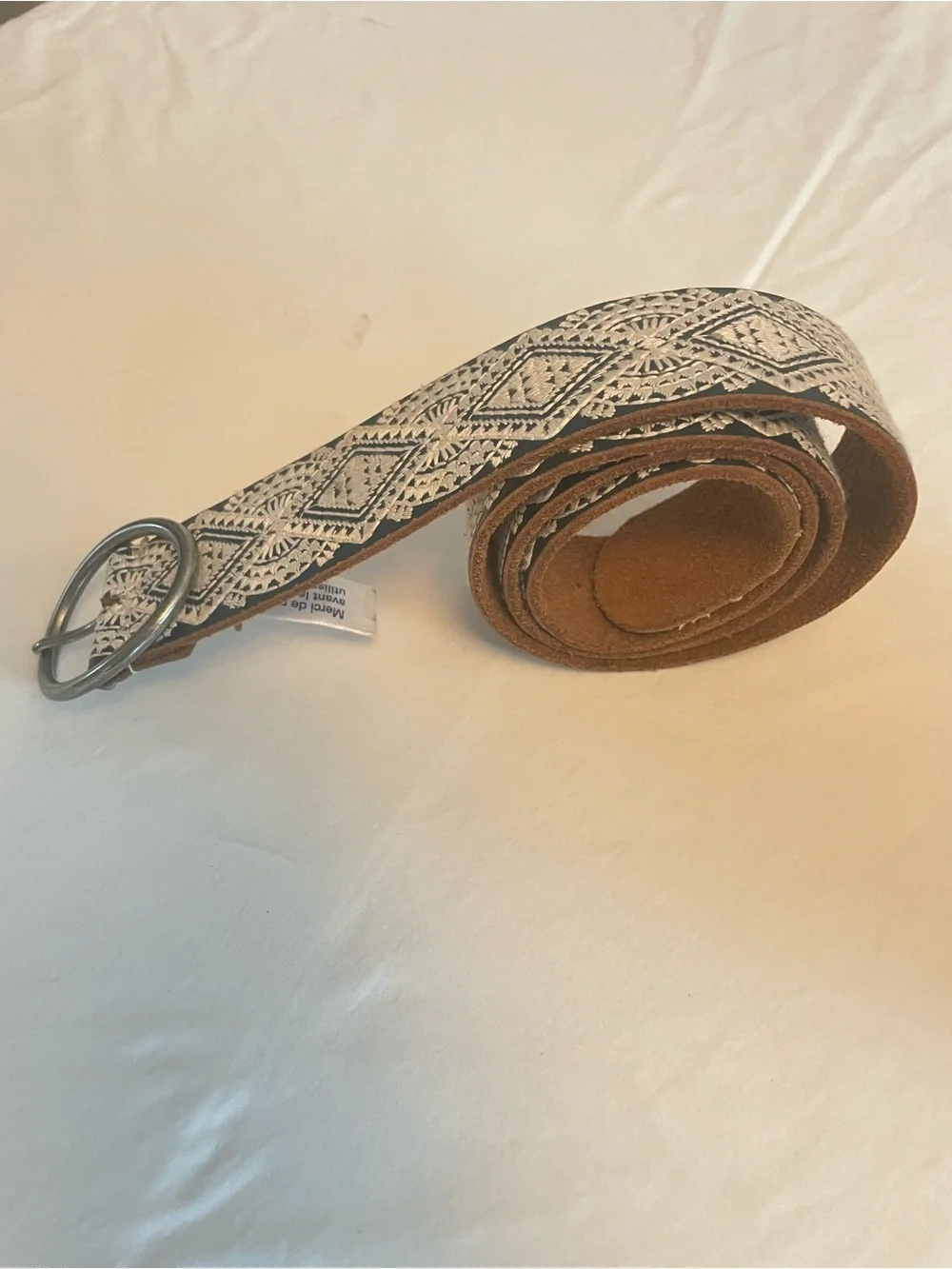 Buckle-Down Embroidered Leather Belt M Black Cream Boho Western NWOT size M